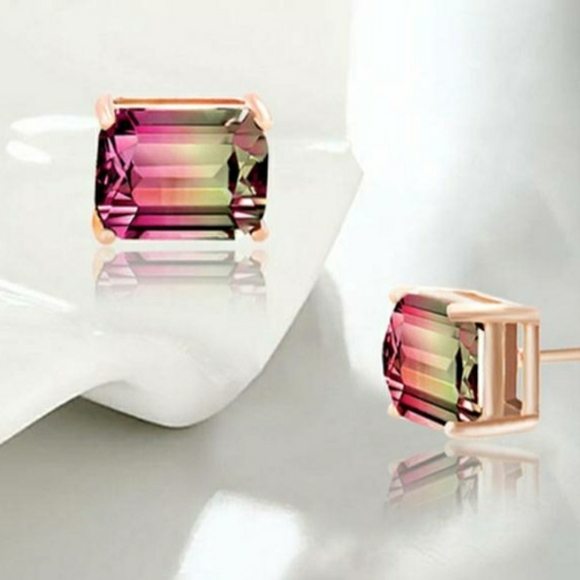 🍉 Rose Gold Watermelon Tourmaline Studs 🍉 - Picture 2 of 3